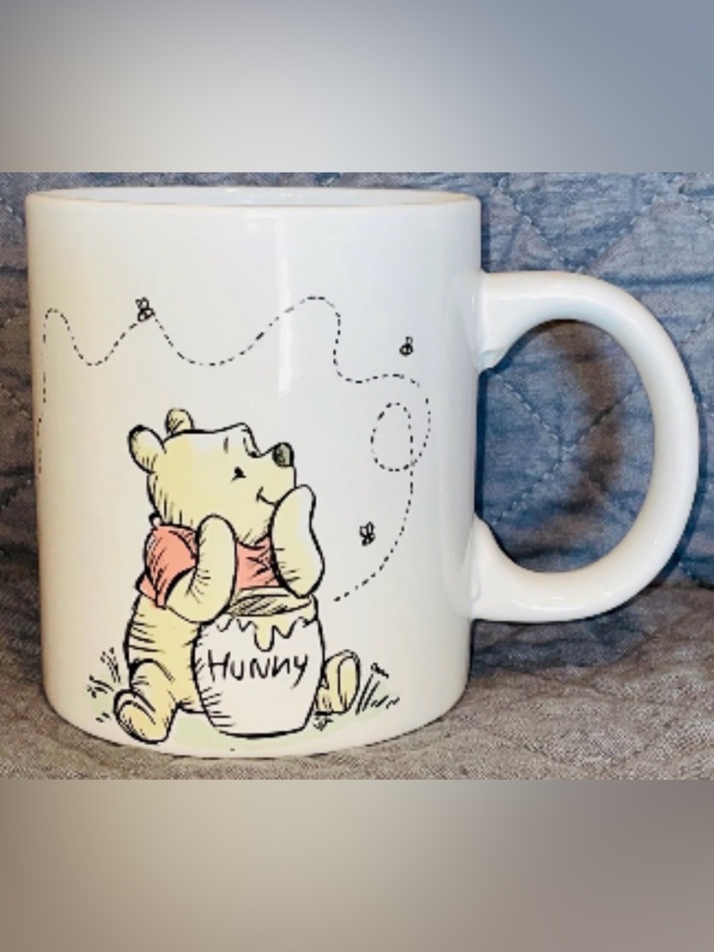 Disney Winnie the Pooh White Ceramic Mug with Yellow and Pink Accents